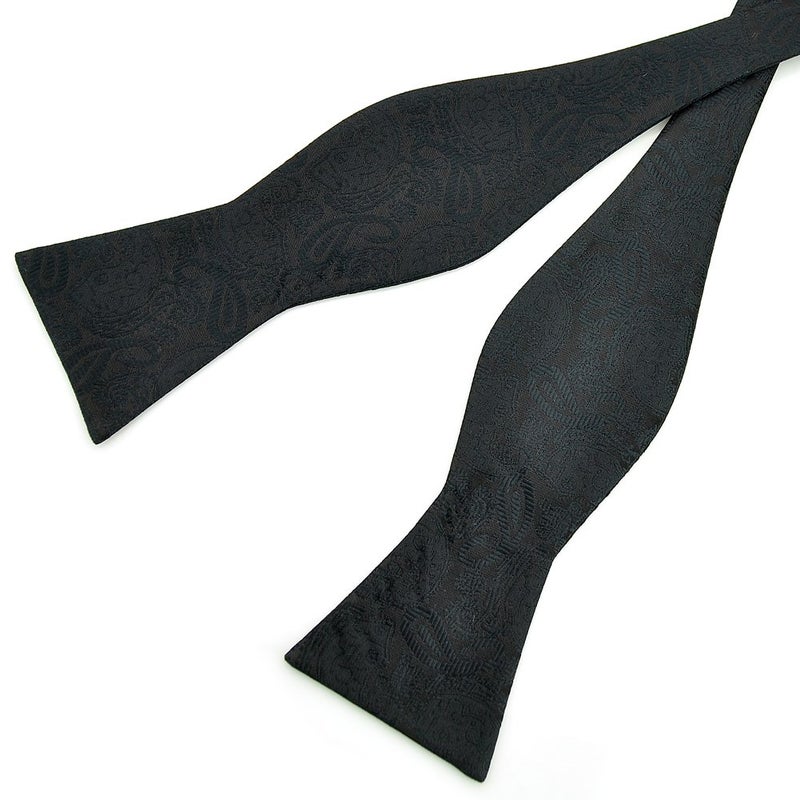 PenSee Mens Self Bow Tie Classic Black Paisley Woven Silk Bow Ties - Image 3